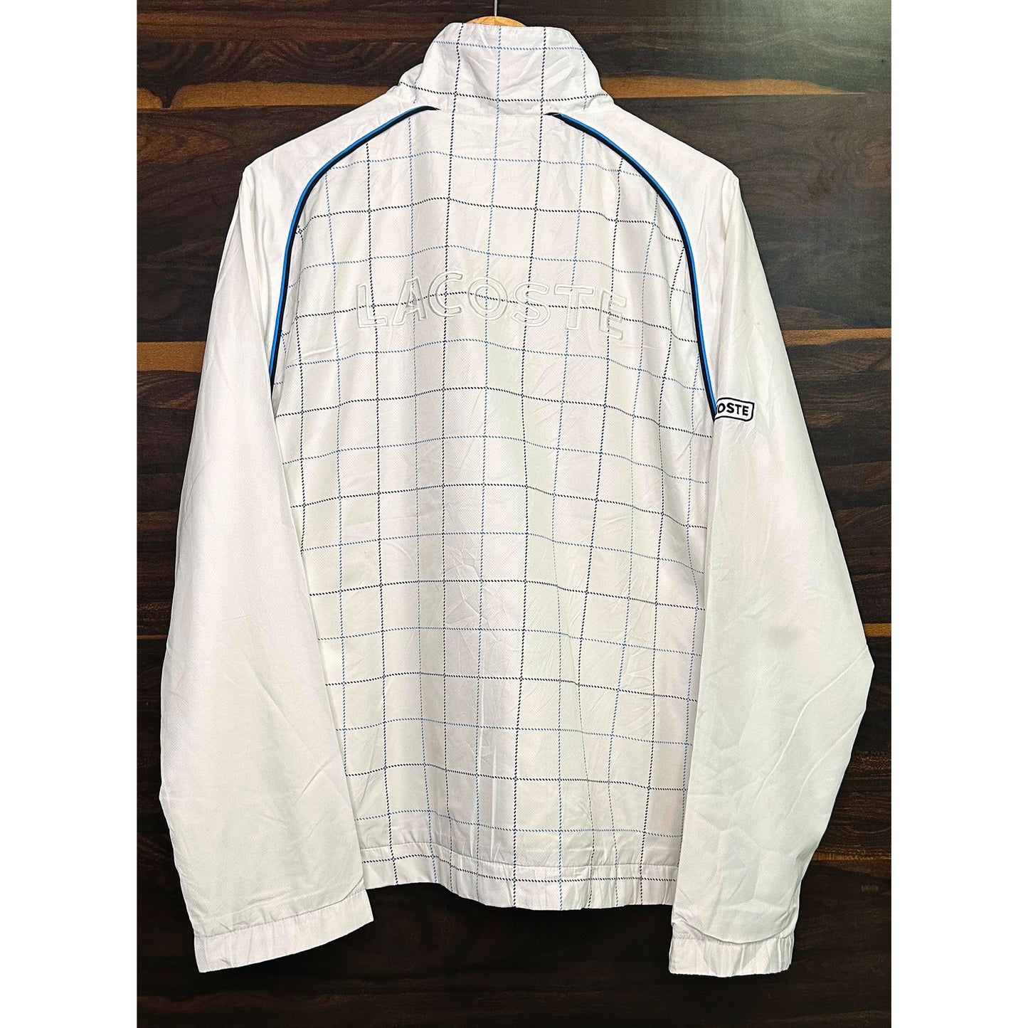 LACOSTE CHECKED WHITE SIZE-L WINDBREAKER JACKETS