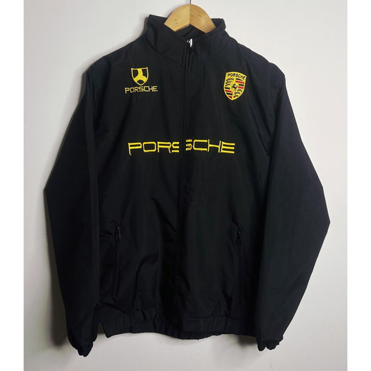 PORSCHE BLACK SPORTS JACKET FOR MEN – PREMIUM RACING STYLE ZIPPER JACKET BLACK YELLOW ( Waterproof)