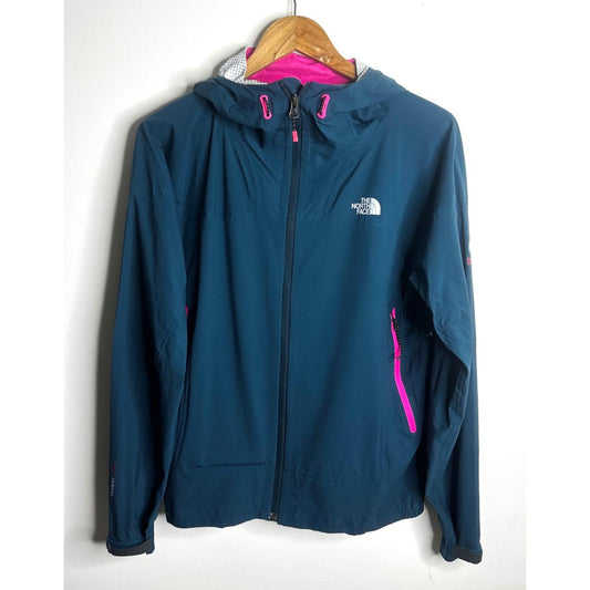 THE NORTH FACE WOMEN'S BLUE WINDBREAKER JACKET WITH PINK ZIP ACCENTS
