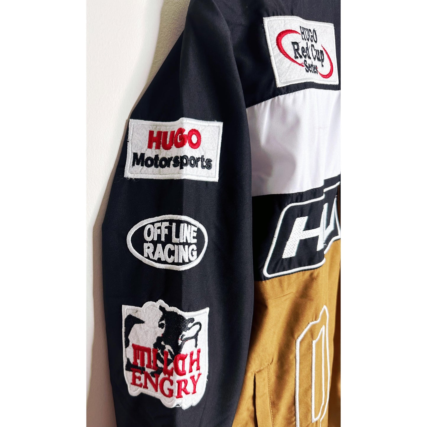 Hugo Boss Statement Racing Jacket – Premium Black,White & Brown Edition Colorblock | Water-Repellent Protection