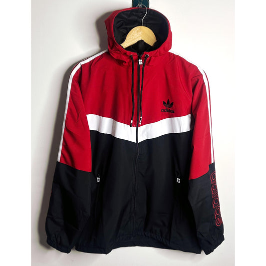 ADIDAS ORIGINALS RED BLACK WHITE WINDBREAKER  JACKET FULL ZIP ( Waterproof)