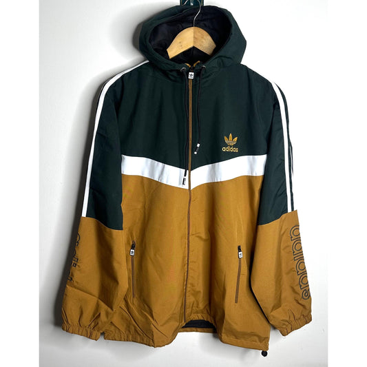 ADIDAS ORIGINALS BLACK WHITE BROWN WINDBREAKER  JACKET FULL ZIP ( WATERPROOF)