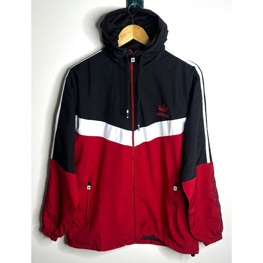 ADIDAS ORIGINALS BLACK WHITE RED WINDBREAKER  JACKET FULL ZIP FULLY WATERPROOF.