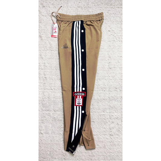 ADIDAS MEN'S BROWN TRACK PANTS WITH SIDE BUTTONS | CLASSIC THREE STRIPES CASUAL SPORTSWEAR TROUSERS
