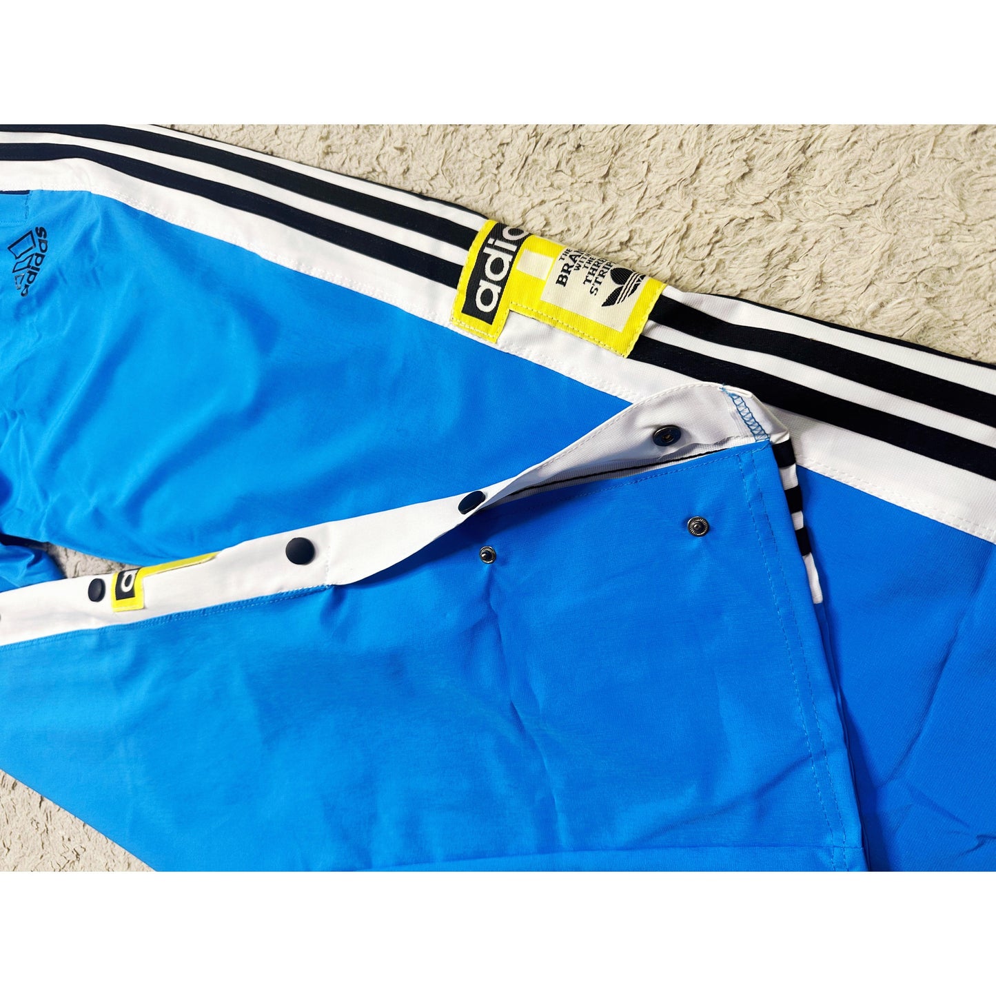 ADIDAS MEN'S BLUE TRACK PANTS WITH SIDE BUTTONS | CLASSIC THREE STRIPES CASUAL SPORTSWEAR TROUSERS