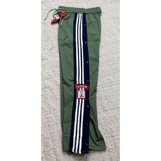 ADIDAS MEN'S GREEN TRACK PANTS WITH SIDE BUTTONS | CLASSIC THREE STRIPES CASUAL SPORTSWEAR TROUSERS