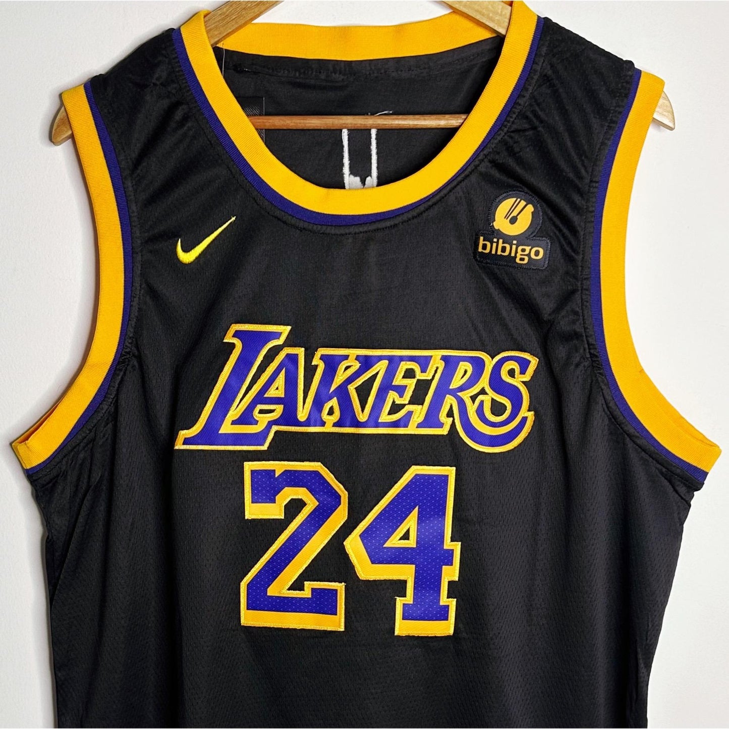 NIKE BIBIGO BLACK YELLOW LAKERS BRYANT NO 24 PREMIUM BASKETBALL JERSEY