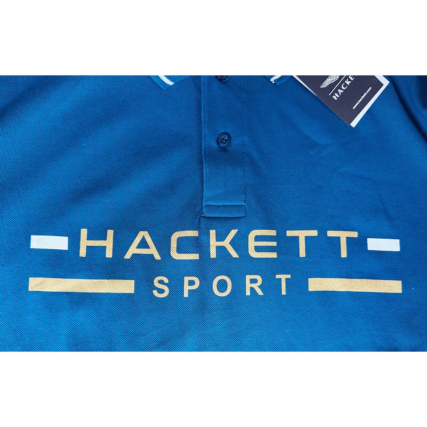 Hackett Premium Sport Polo Tee – Refined Blue with White & Gold Detailing