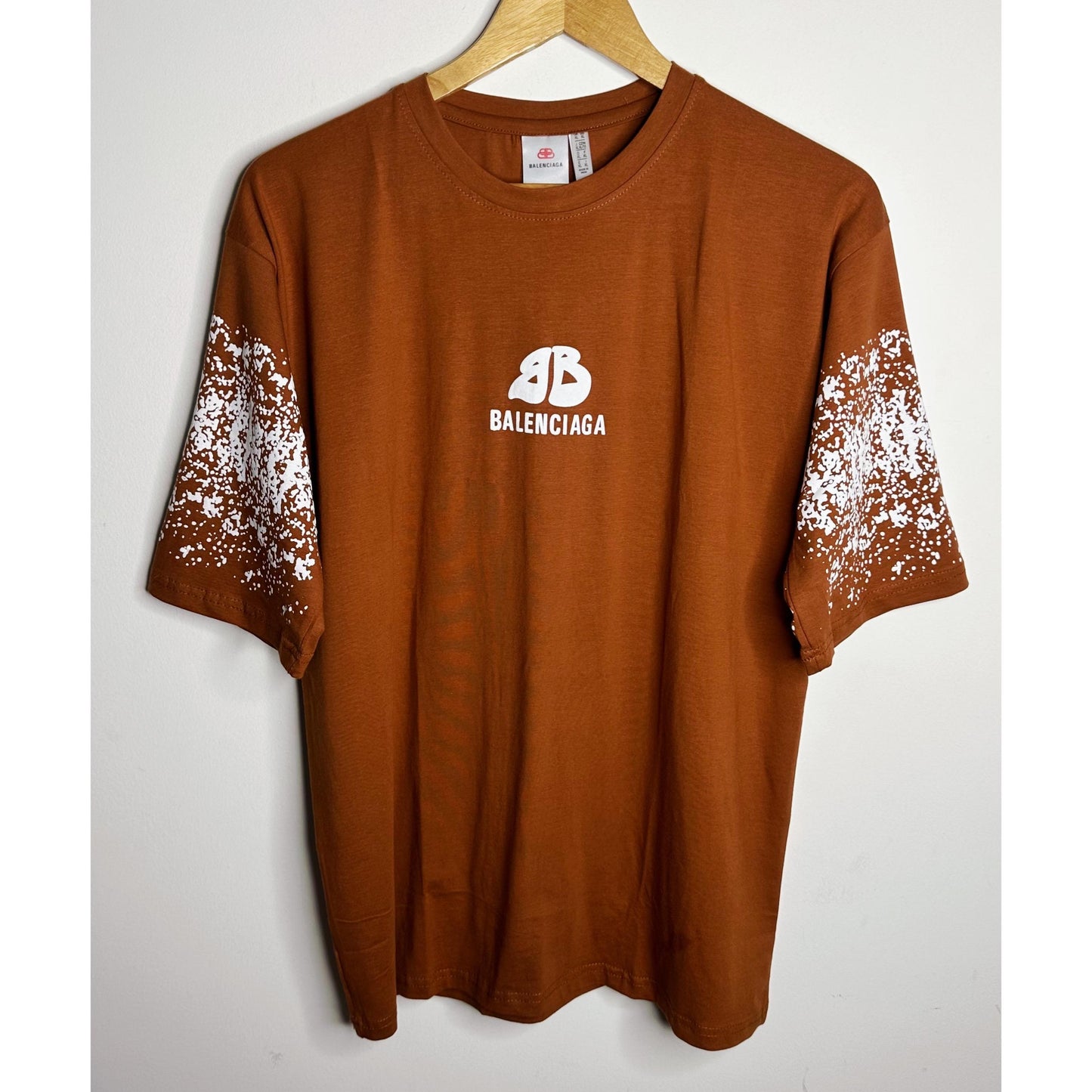 BALENCIAGA MEN’S PREMIUM COTTON T-SHIRT – BROWN MULTICOLOR PRINT | OVERSIZED STREETWEAR STYLE | CASUAL & LUXURY FASHION TEE