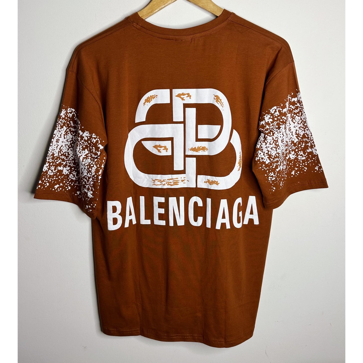 BALENCIAGA MEN’S PREMIUM COTTON T-SHIRT – BROWN MULTICOLOR PRINT | OVERSIZED STREETWEAR STYLE | CASUAL & LUXURY FASHION TEE