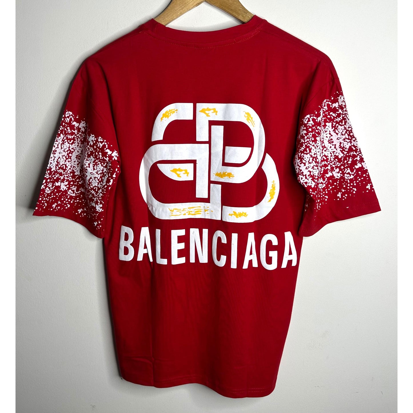 BALENCIAGA MEN’S PREMIUM COTTON T-SHIRT – RED MULTICOLOR PRINT | OVERSIZED STREETWEAR STYLE | CASUAL & LUXURY FASHION TEE