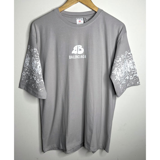 BALENCIAGA MEN’S PREMIUM COTTON T-SHIRT – GREY MULTICOLOR PRINT | OVERSIZED STREETWEAR STYLE | CASUAL & LUXURY FASHION TEE
