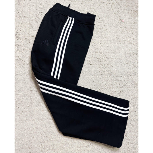 ADIDAS MEN’S PREMIUM COTTON (THREE THREADS FLES)TRACK PANTS – BLACK WITH WHITE STRIPES | ATHLEISURE JOGGERS | COMFORT FIT SPORTSWEAR