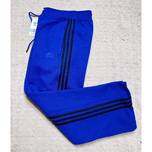 ADIDAS MEN’S PREMIUM COTTON(THREE THREADS FLES)TRACK PANTS – BLUE WITH BLACK STRIPES | ATHLEISURE JOGGERS | COMFORT FIT SPORTSWEAR
