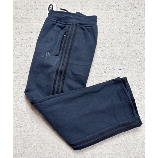 ADIDAS MEN’S PREMIUM COTTON(THREE THREADS FLES)TRACK PANTS – NAVY BLUE WITH BLACK STRIPES | ATHLEISURE JOGGERS | COMFORT FIT SPORTSWEAR