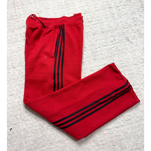 ADIDAS MEN’S PREMIUM COTTON(THREE THREADS FLES) TRACK PANTS – RED WITH BLACK STRIPES | ATHLEISURE JOGGERS | COMFORT FIT SPORTSWEAR