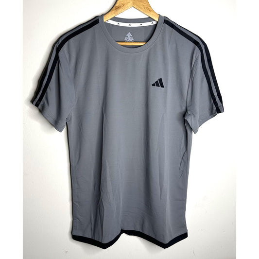 ADIDAS Elite Grey Performance Tee with Bold Dual-Stripe Shoulders | FeatherLite Breathable Fabric | Premium Activewear Essential