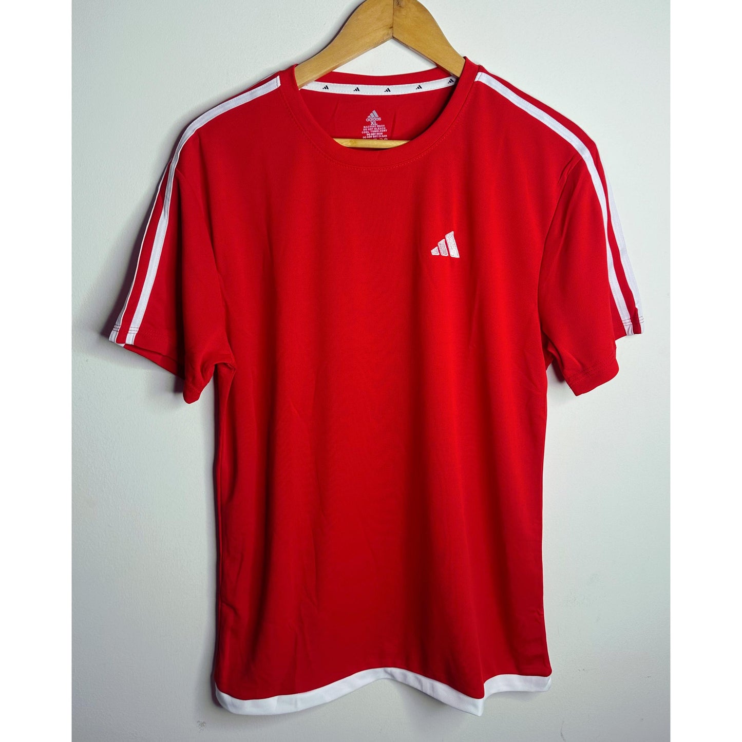 ADIDAS Red Elite Performance Tee with Bold Dual-Stripe Shoulders | FeatherLite Breathable Fabric | Premium Activewear Essential