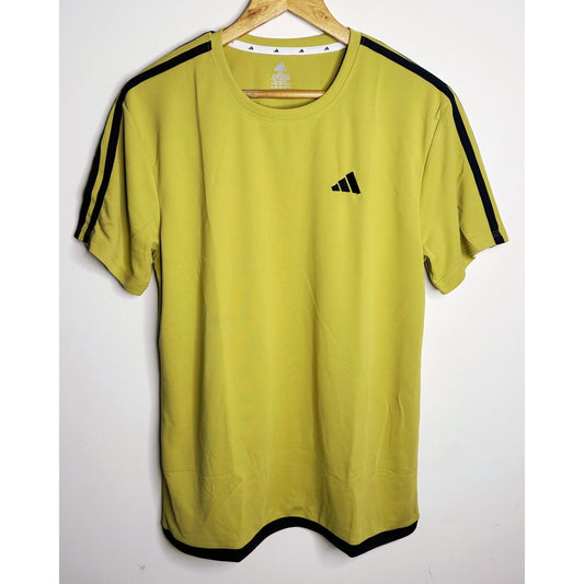 ADIDAS Signature brush gold Performance Tee with Contrast Dual-Stripe Shoulders | Ultra-Breathable Flex Fabric | Premium Activewear Edition