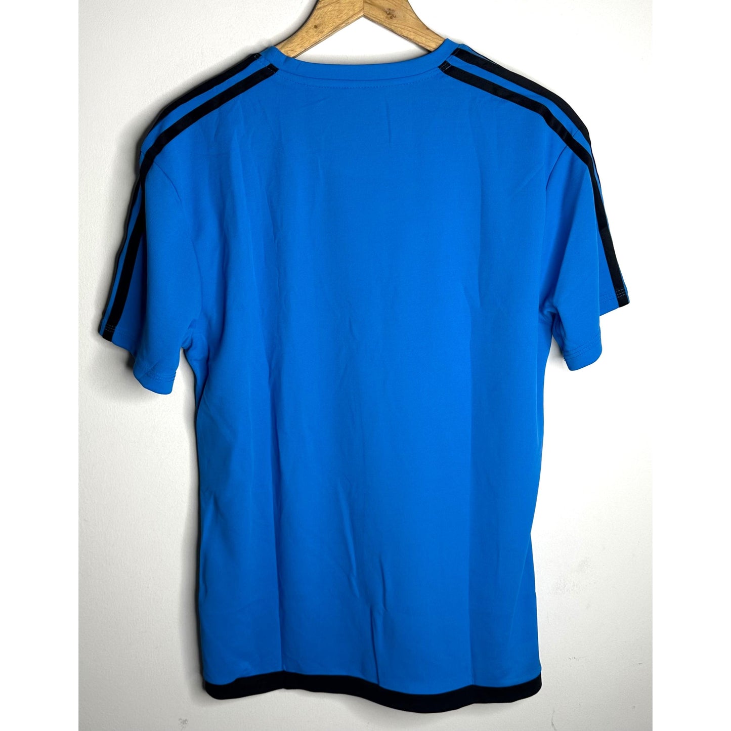 Adidas Signature Blue Elite Performance Tee with Dual Black Shoulder Stripes | Premium Activewear Edition