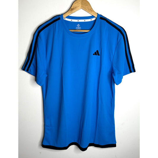Adidas Signature Blue Elite Performance Tee with Dual Black Shoulder Stripes | Premium Activewear Edition