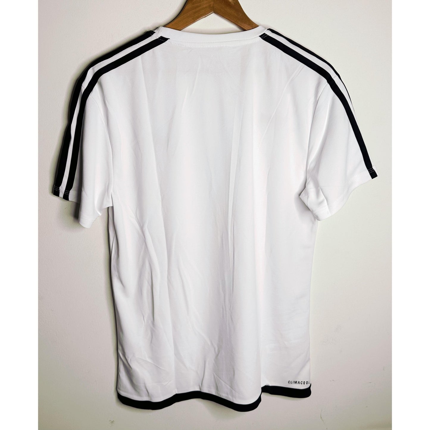 Adidas Signature White Elite Performance Tee with Dual Black Shoulder Stripes | Premium Activewear Edition