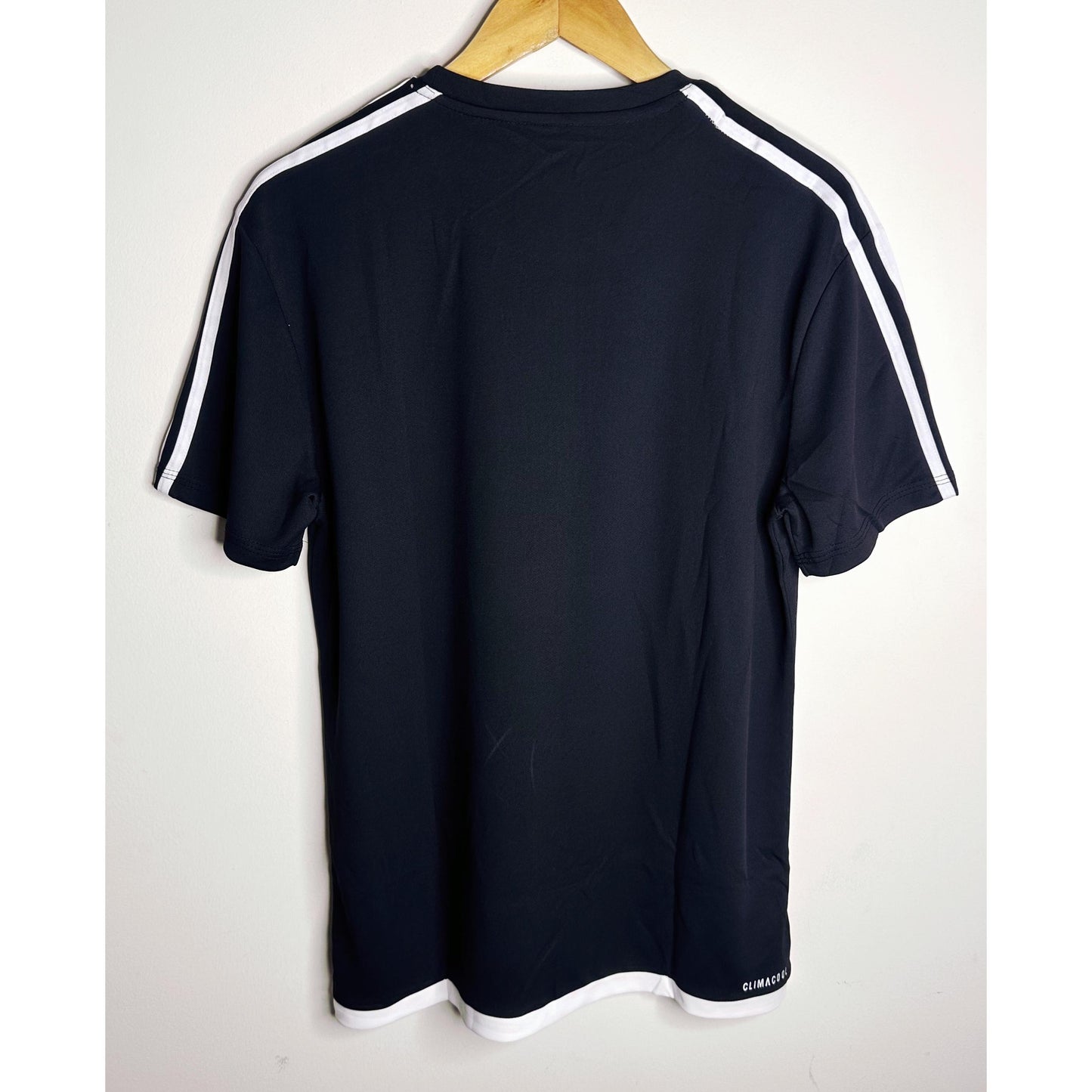 Adidas Signature Black Elite Performance Tee with Dual White Shoulder Stripes | Premium Activewear Edition