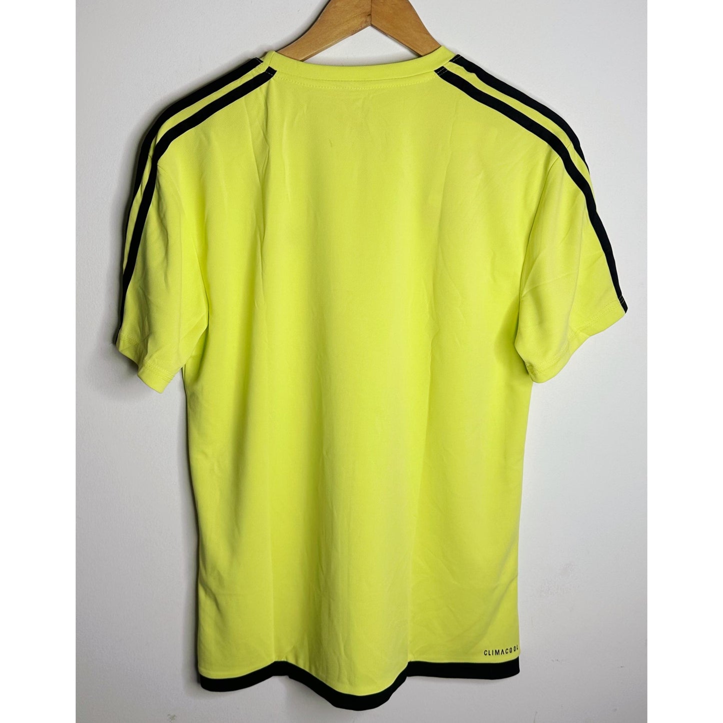 ADIDAS PREMIUM NEON YELLOW PERFORMANCE TEE – ELITE SPORT EDITION WITH BLACK SIGNATURE STRIPED DETAILING