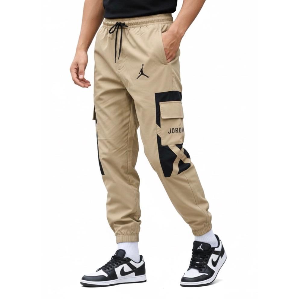 Men’s Jordan Cargo Track Pants – Beige & Black Panel Design