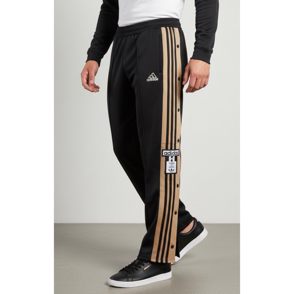 ADIDAS MEN'S TRACK PANTS WITH SIDE BUTTONS | CLASSIC THREE STRIPES CASUAL SPORTSWEAR TROUSERS