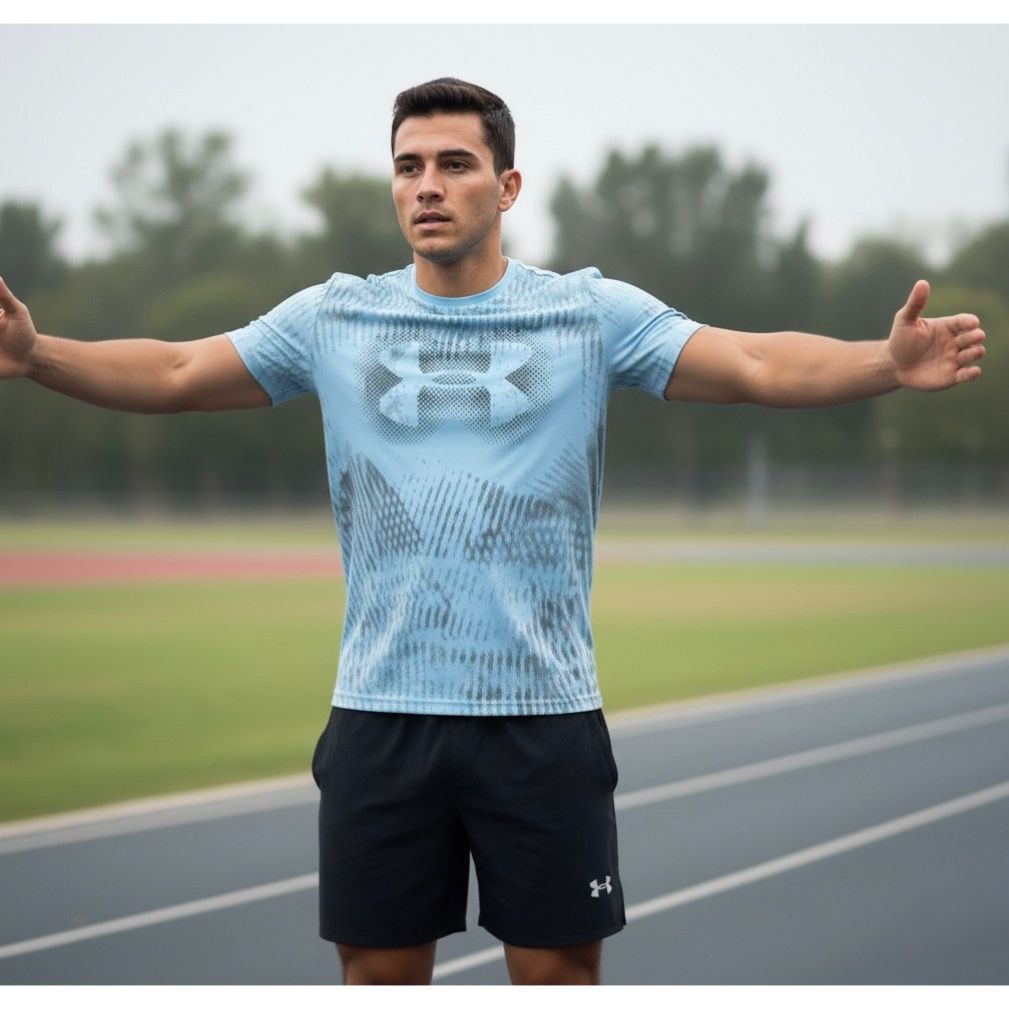 UNDER ARMOUR MEN'S ELITE PERFORMANCE TECH T-SHIRT | SKY BLUE GRAPHIC PRINT | SHORT SLEEVE, MOISTURE-WICKING, QUICK-DRY | TRAINING & RUNNING