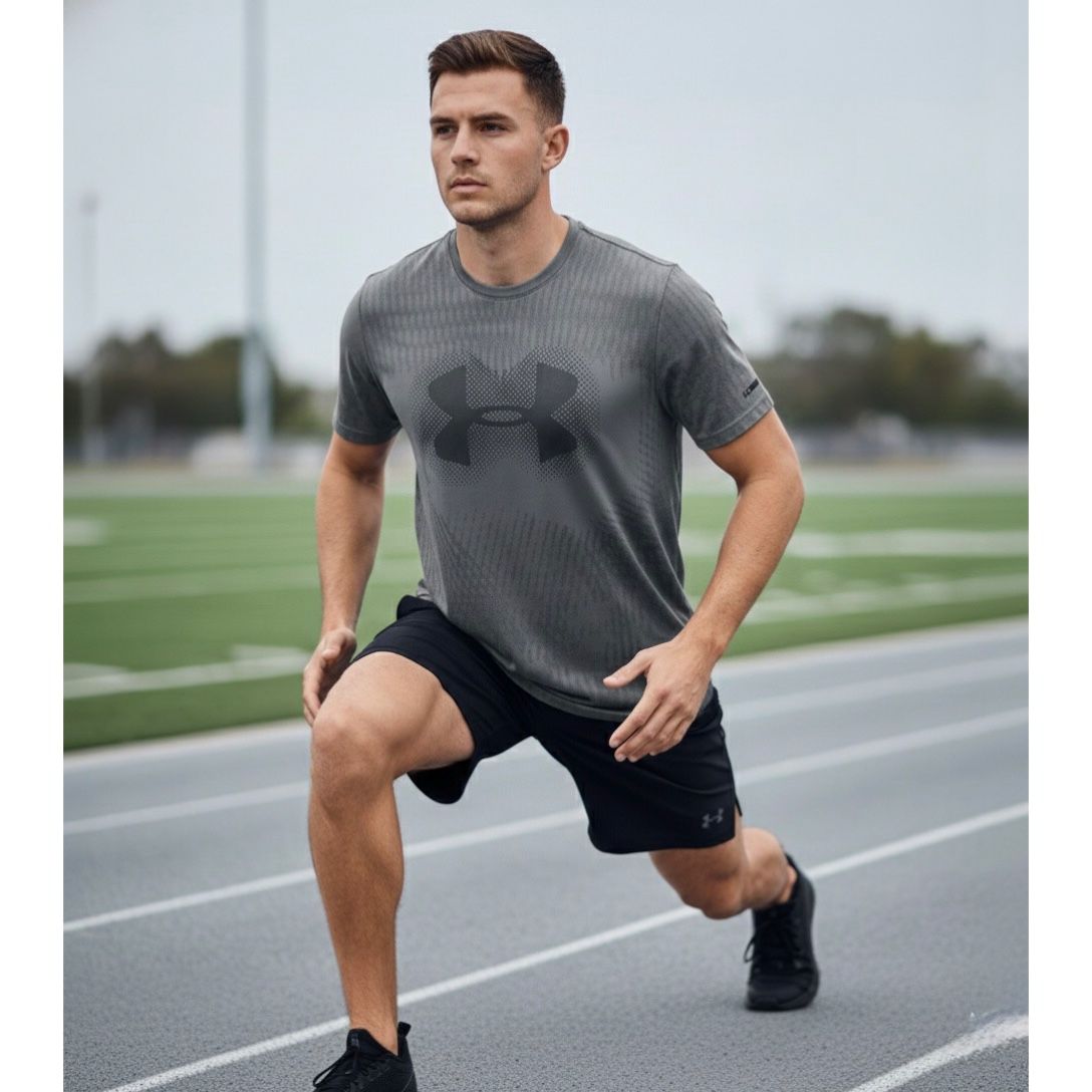 UNDER ARMOUR MEN'S ELITE PERFORMANCE TECH T-SHIRT | GRAY GRAPHIC PRINT | SHORT SLEEVE, MOISTURE-WICKING, QUICK-DRY | TRAINING & RUNNING