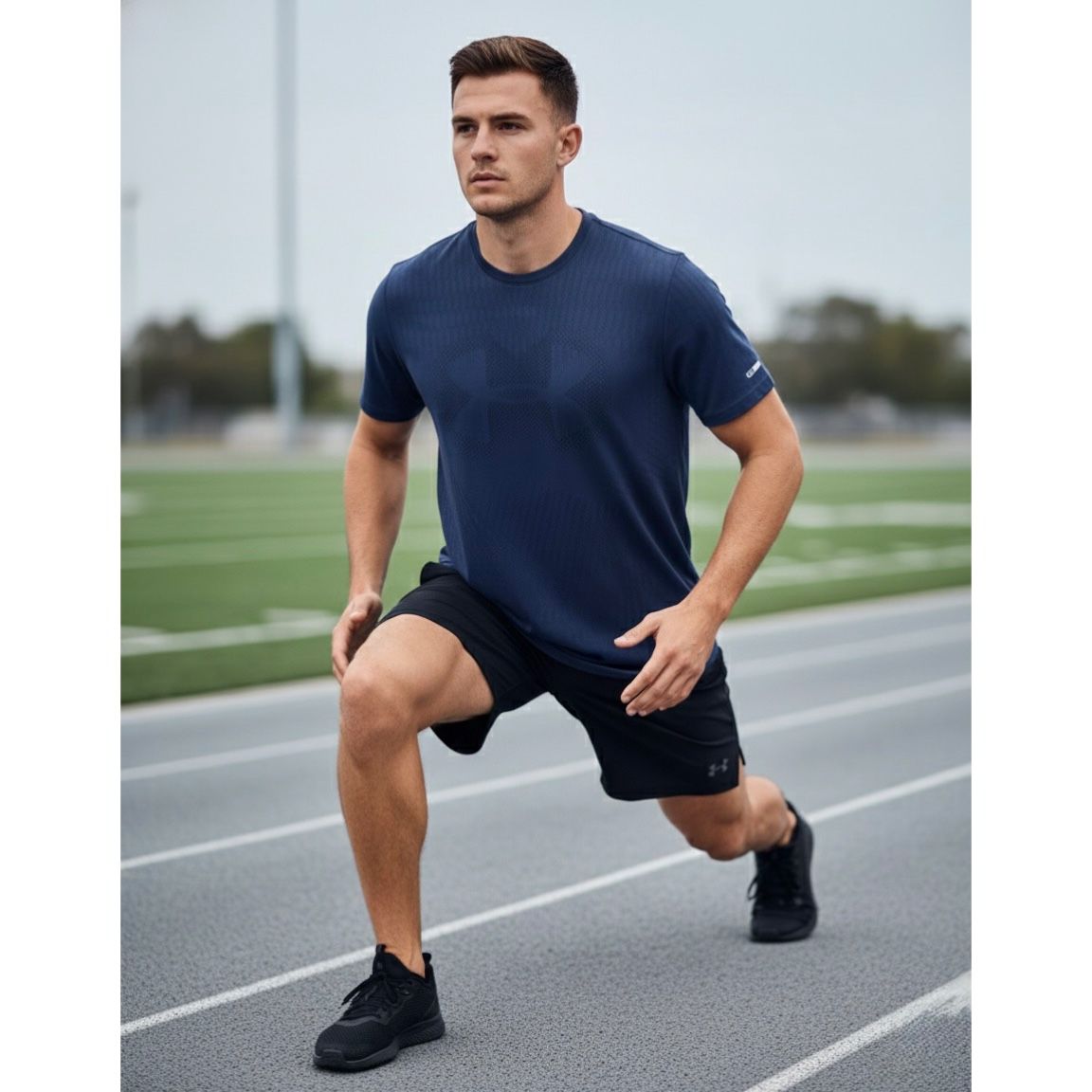 UNDER ARMOUR MEN'S ELITE PERFORMANCE TECH T-SHIRT | MEDIUM DARK BLUE GRAPHIC PRINT | SHORT SLEEVE, MOISTURE-WICKING, QUICK-DRY | TRAINING & RUNNING