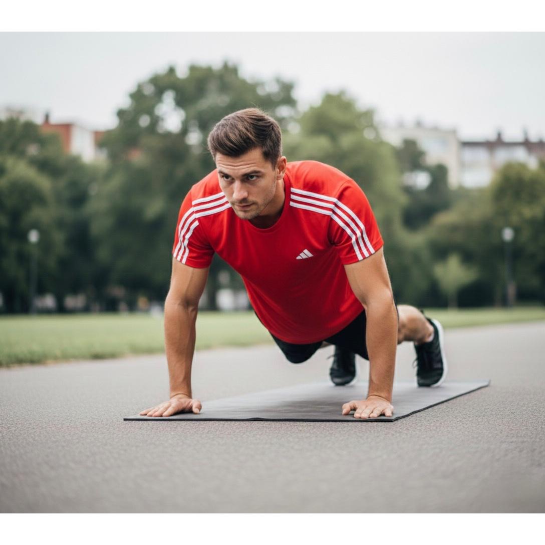 ADIDAS Red Elite Performance Tee with Bold Dual-Stripe Shoulders | FeatherLite Breathable Fabric | Premium Activewear Essential