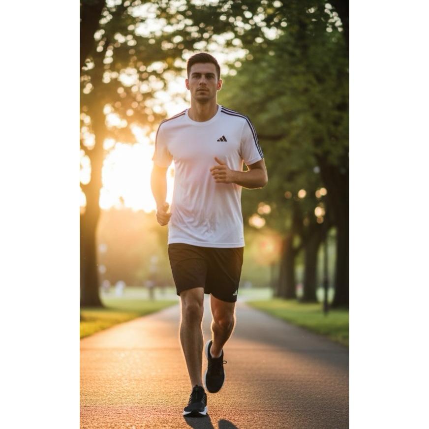 Adidas Signature White Elite Performance Tee with Dual Black Shoulder Stripes | Premium Activewear Edition