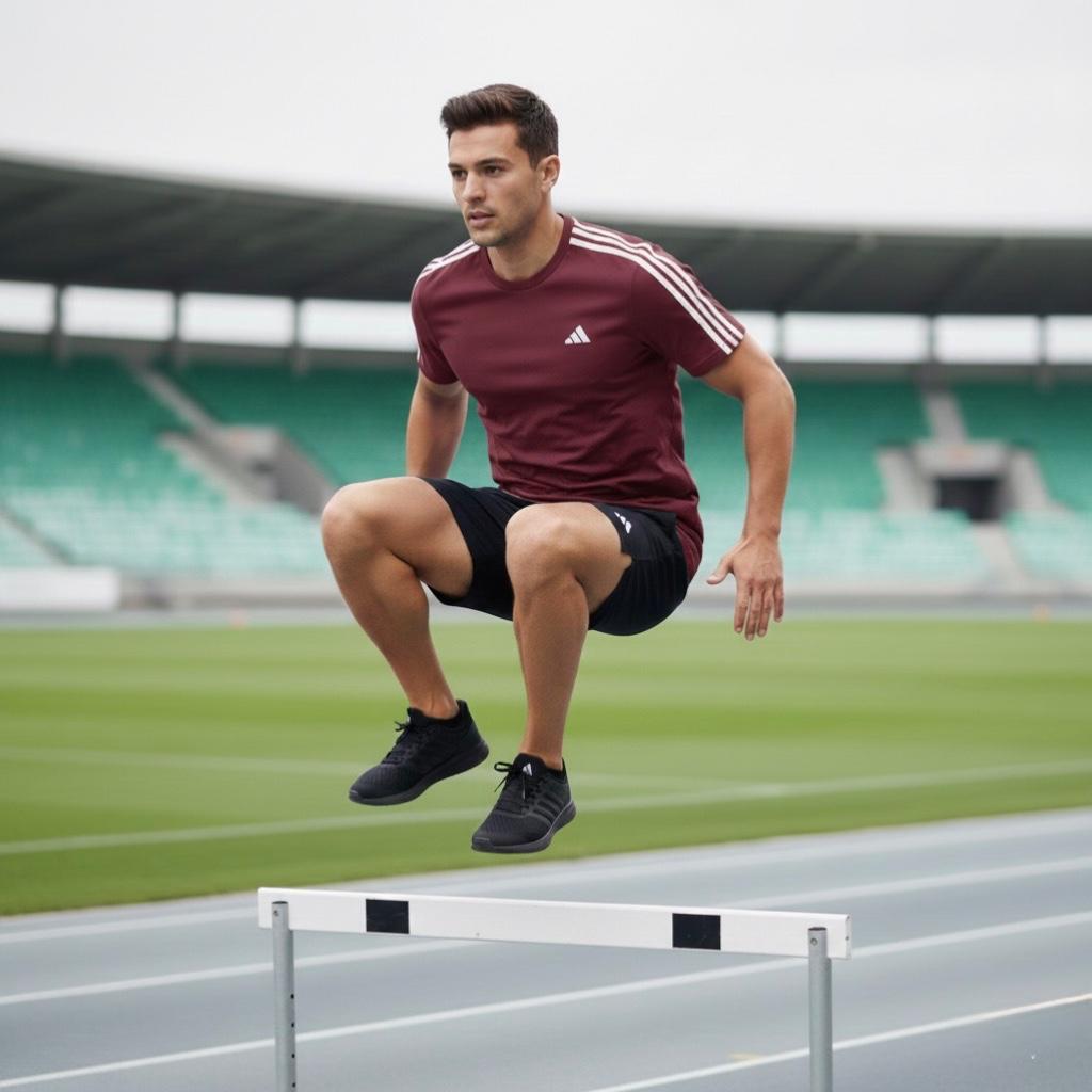 ADIDAS PREMIUM MAROON ATHLETIC TEE – ELITE PERFORMANCE EDITION WITH SIGNATURE WHITE TRIM DETAILING