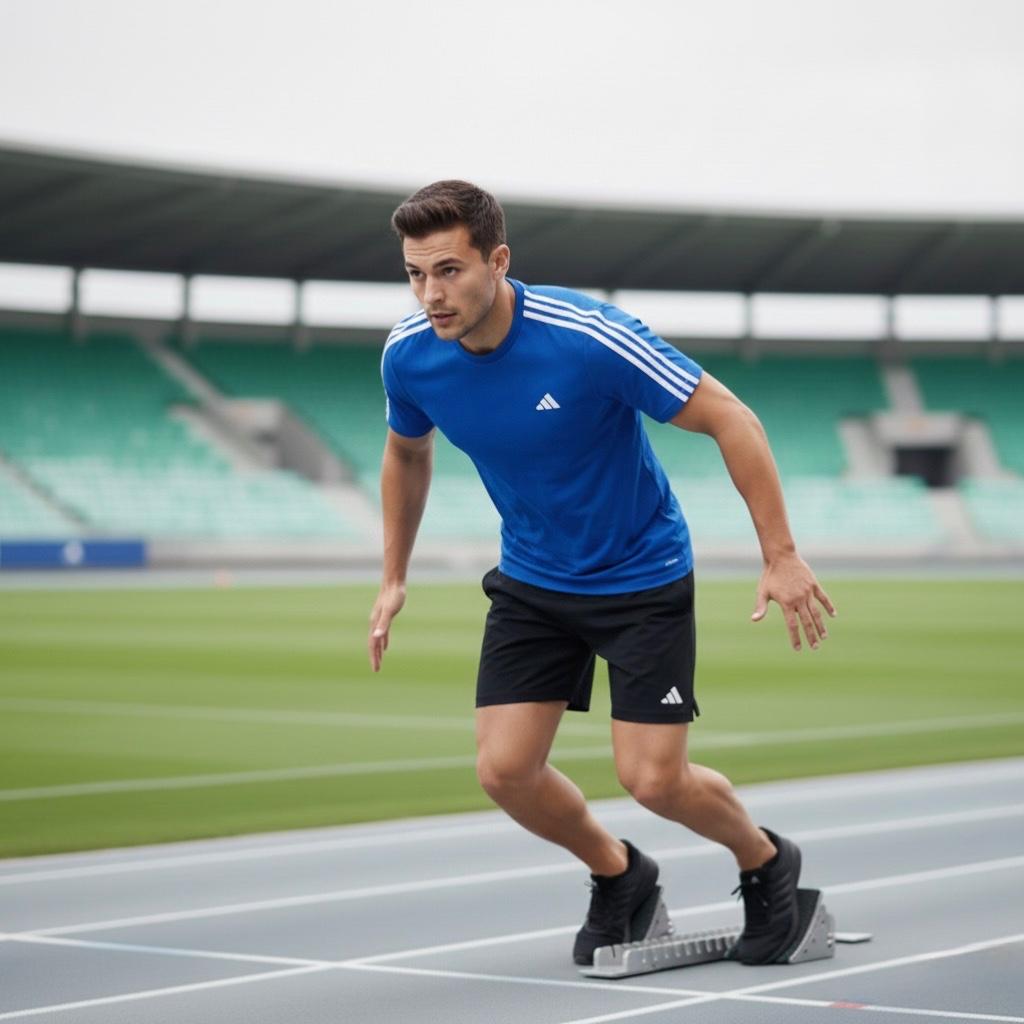 Adidas Signature Blue Elite Performance Tee with Dual Black Shoulder Stripes | Premium Activewear Edition