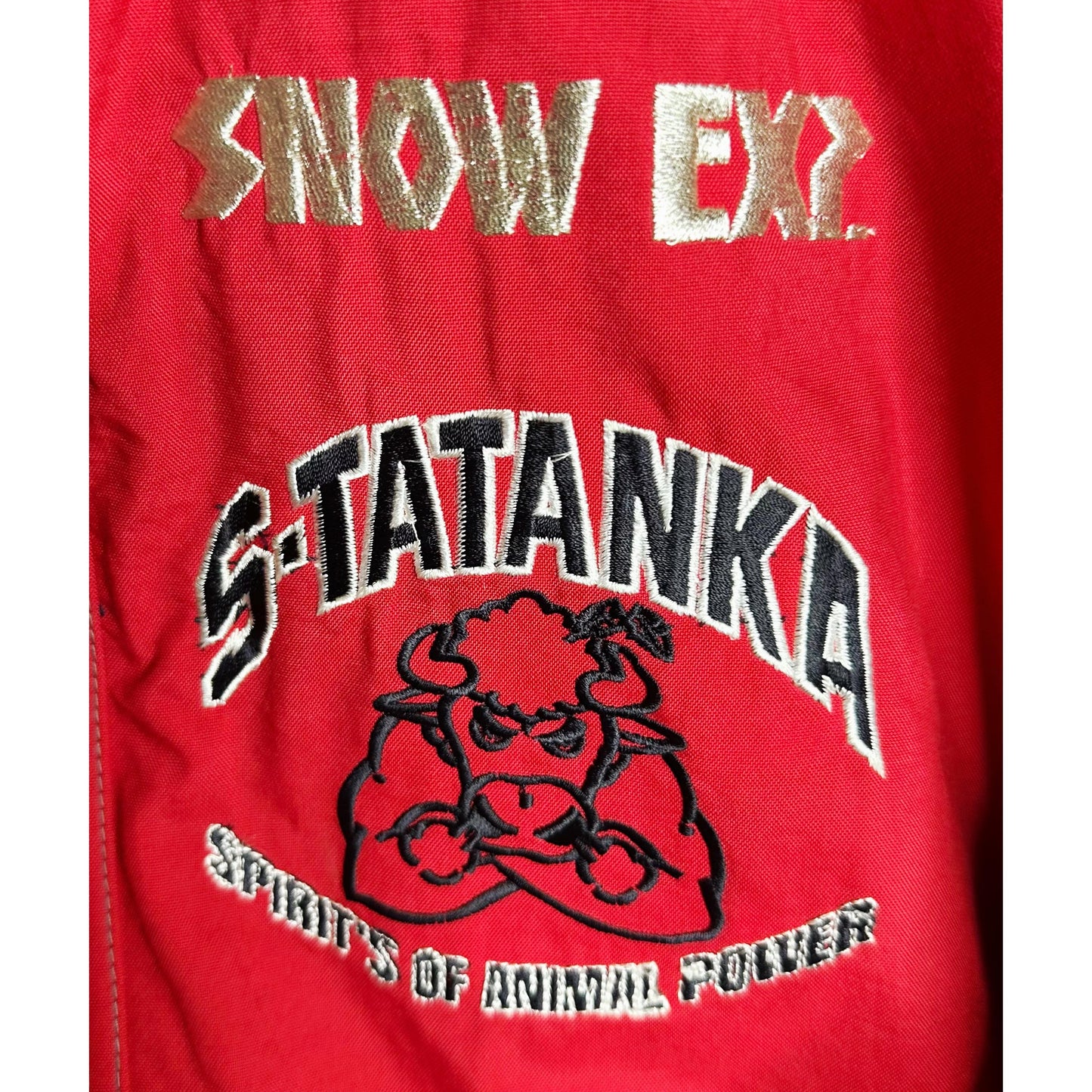 S-Tatanka Snow Express Premium Vintage Ski Parka – ‘Spirit of Animal Power’ Embroidered Red Jacket”