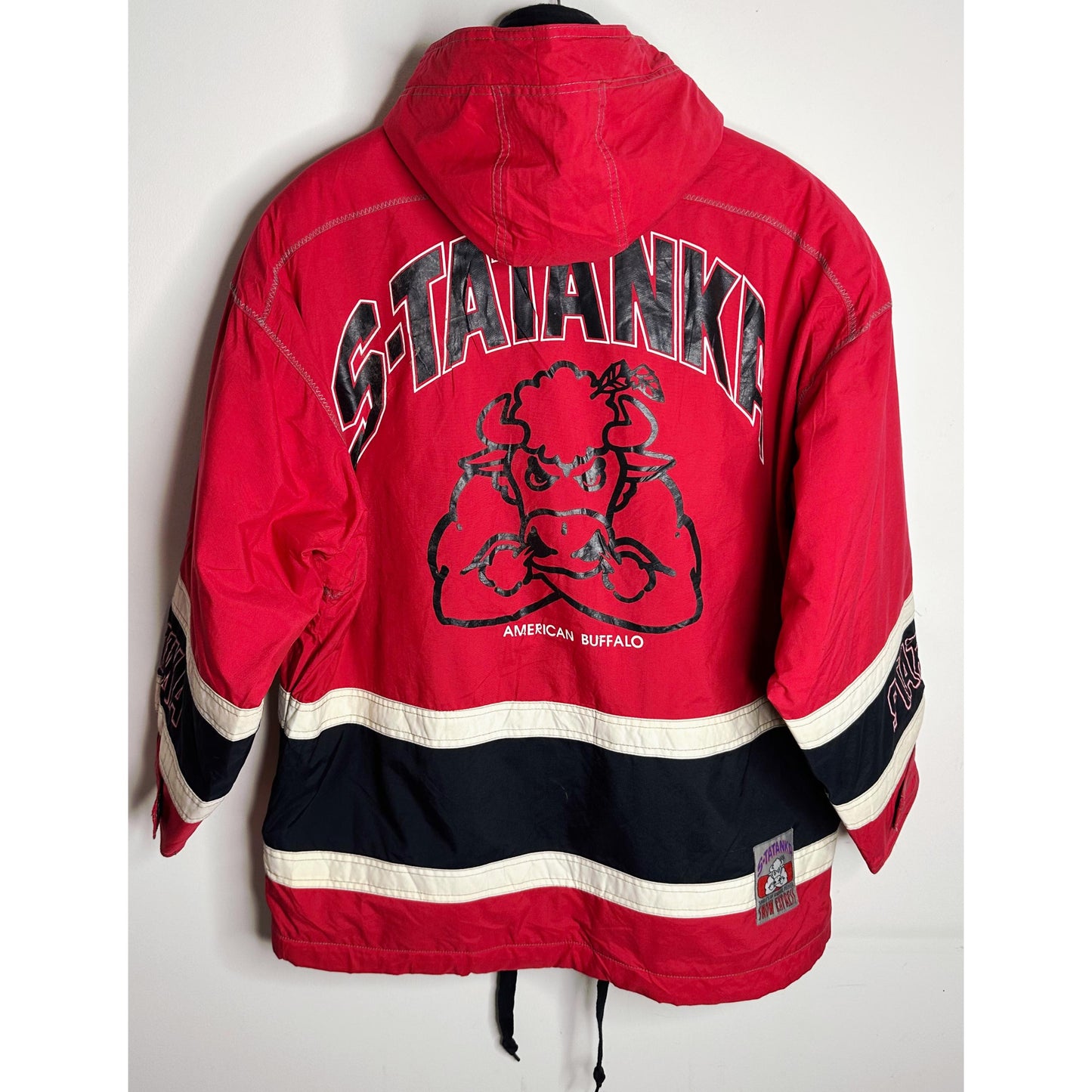 S-Tatanka Snow Express Premium Vintage Ski Parka – ‘Spirit of Animal Power’ Embroidered Red Jacket”