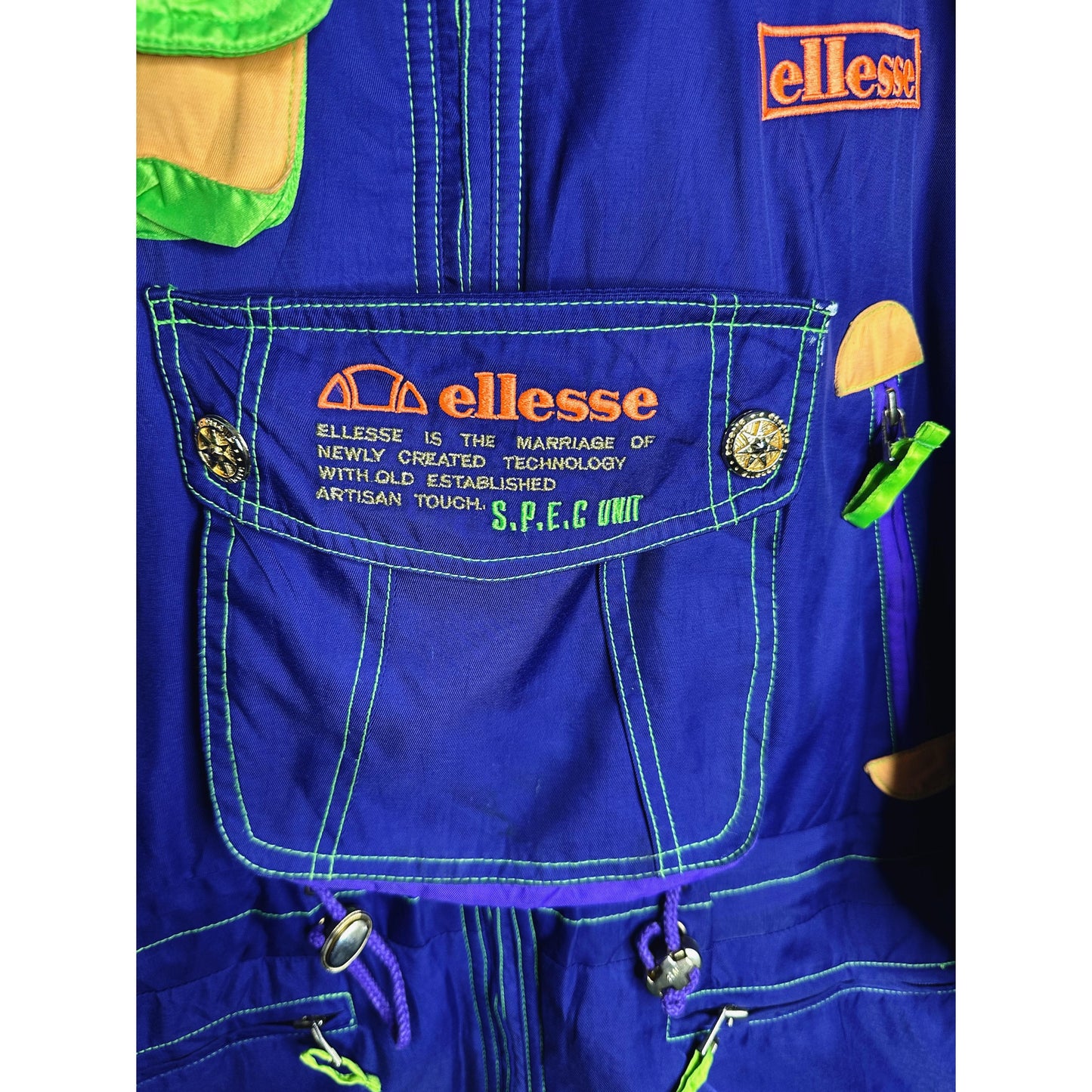 Ellesse Original Vintage Ski Jacket – Royal Blue Insulated Winter Wear with Neon Detailing | Retro Italian Luxury Sportswear Collectible