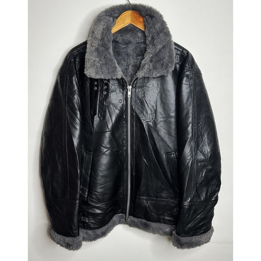 Men’s Premium Black Leather Aviator Jacket with Plush Fur Collar – Luxury Winter Wear with Adjustable Belted Waist