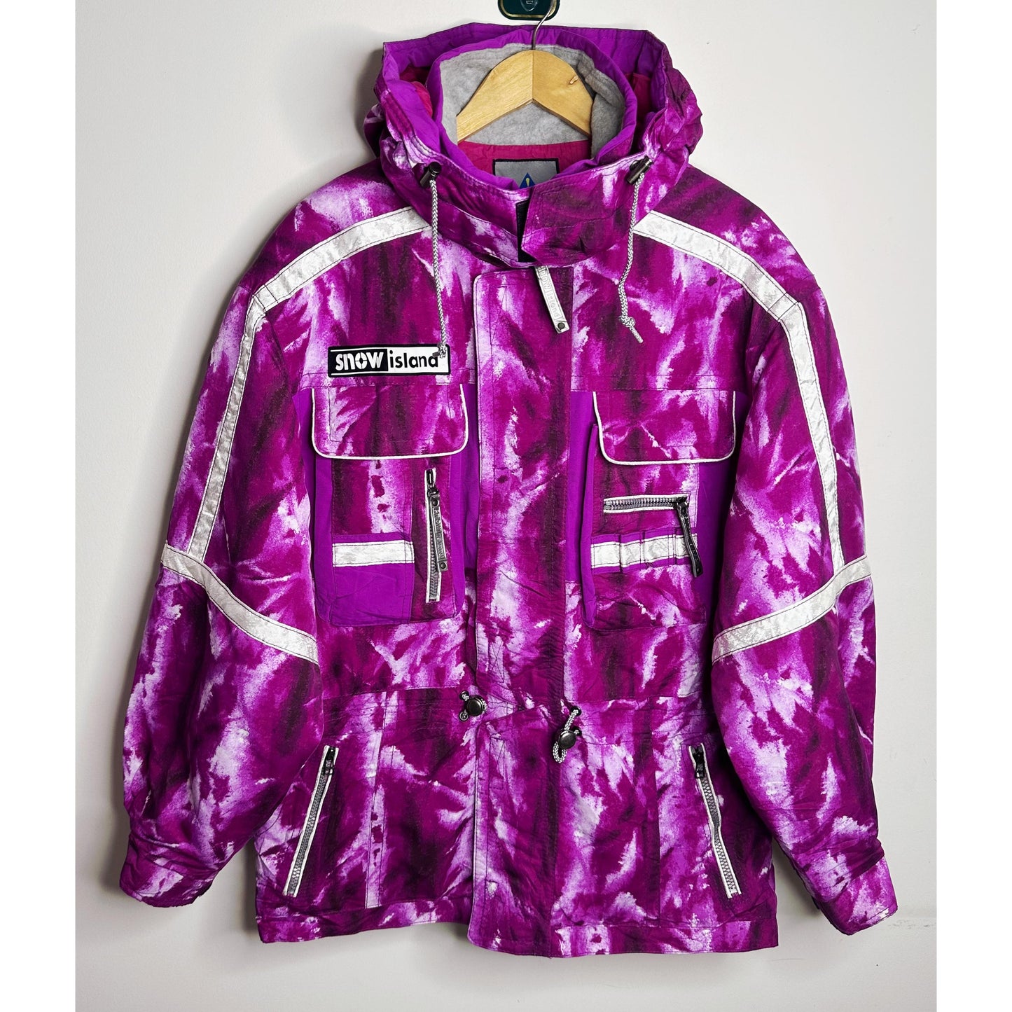 Vintage "Snow Island" Ski Jacket / Snowboard Jacket - Magenta Tie-Dye Print