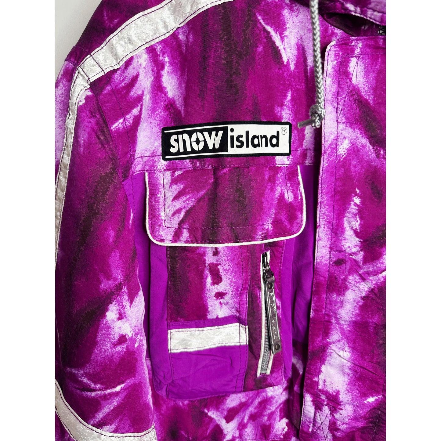 Vintage "Snow Island" Ski Jacket / Snowboard Jacket - Magenta Tie-Dye Print