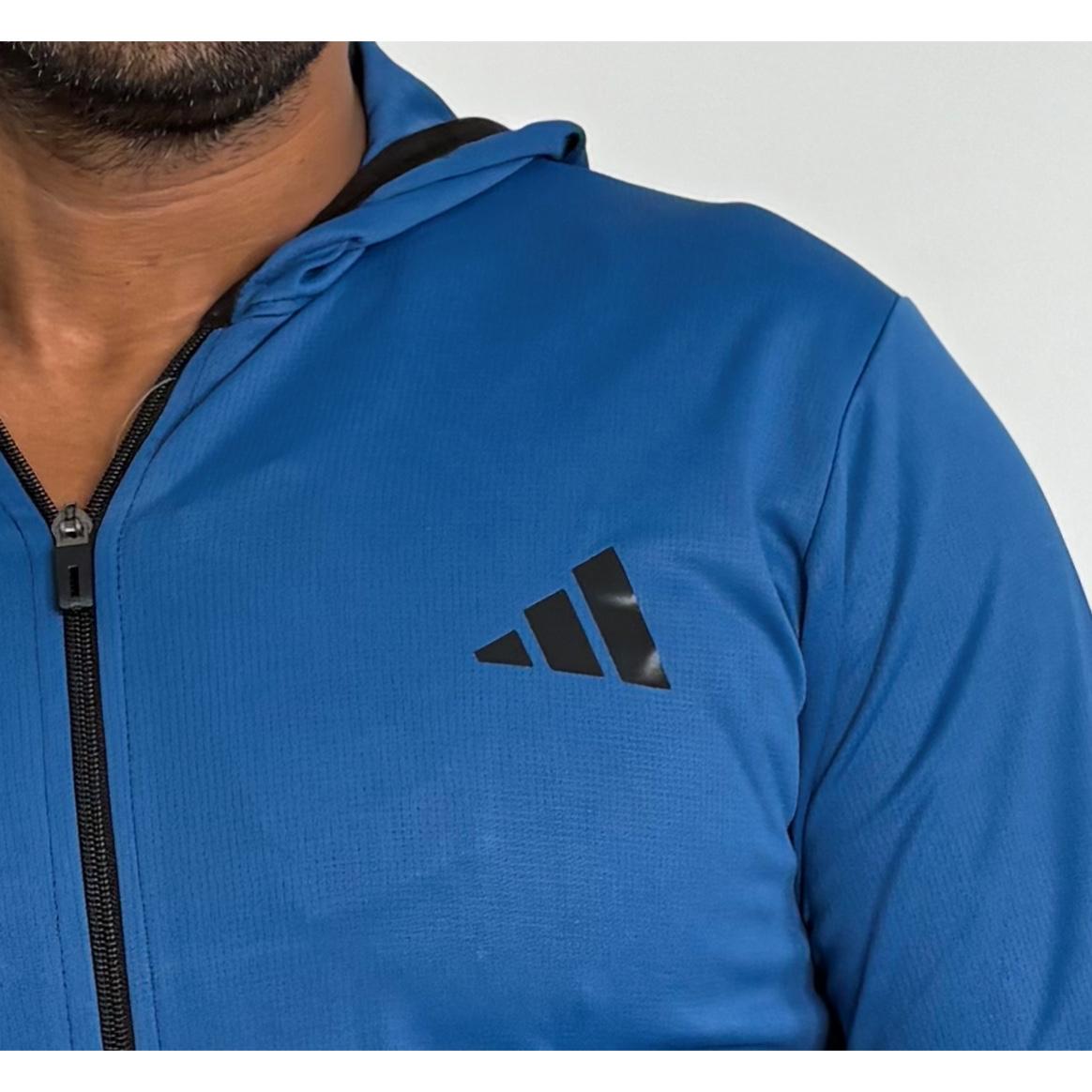 Adidas Blue Active Dri-Fit Zipper + Hoodie – All-Day Comfort