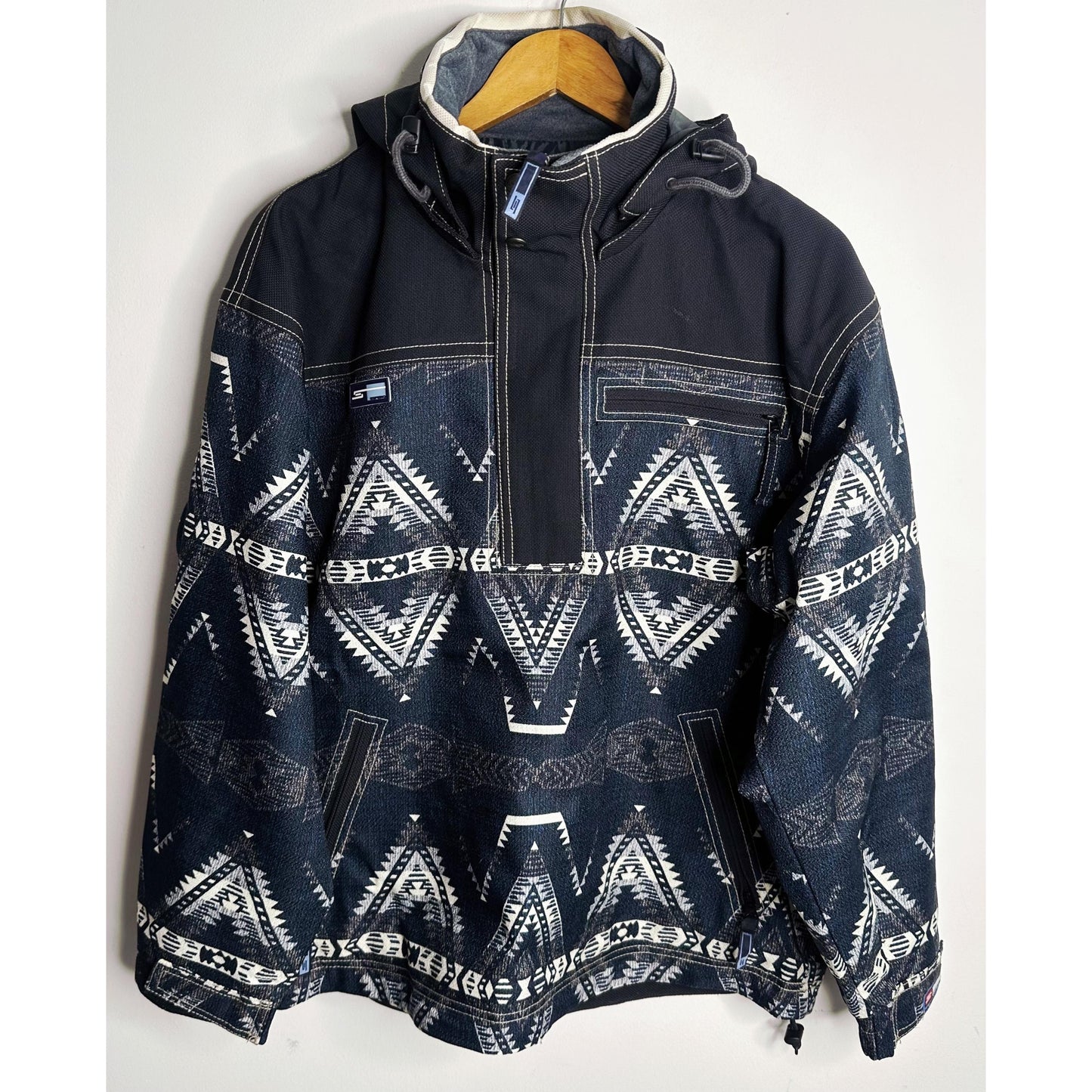 ESPERO MEN’S HOODED WINTER JACKET – TRIBAL GEOMETRIC PRINT ANORAK PULLOVER