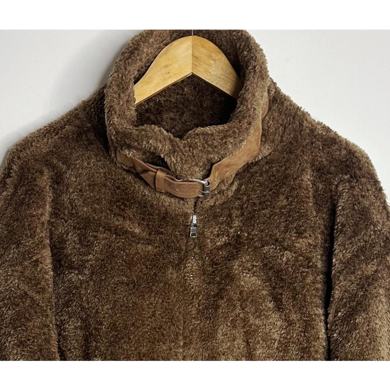 Brown Faux-Fur Full-Zip Jacket with Belted Stand Collar