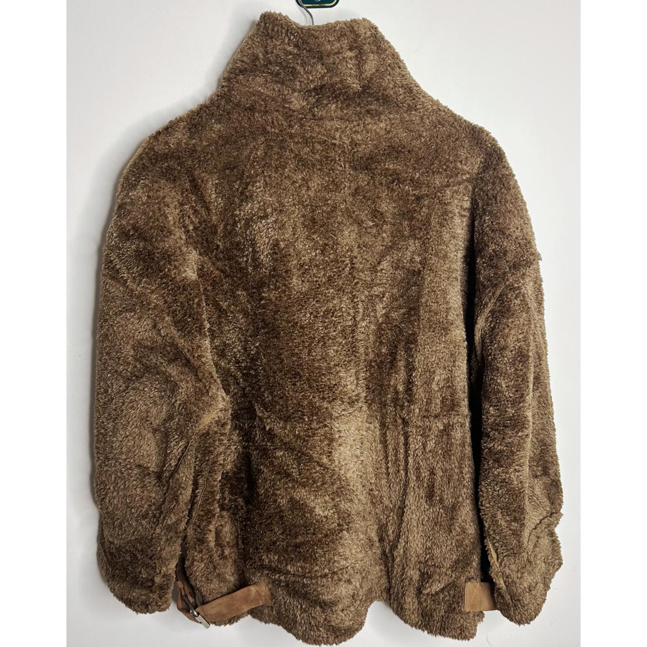 Brown Faux-Fur Full-Zip Jacket with Belted Stand Collar
