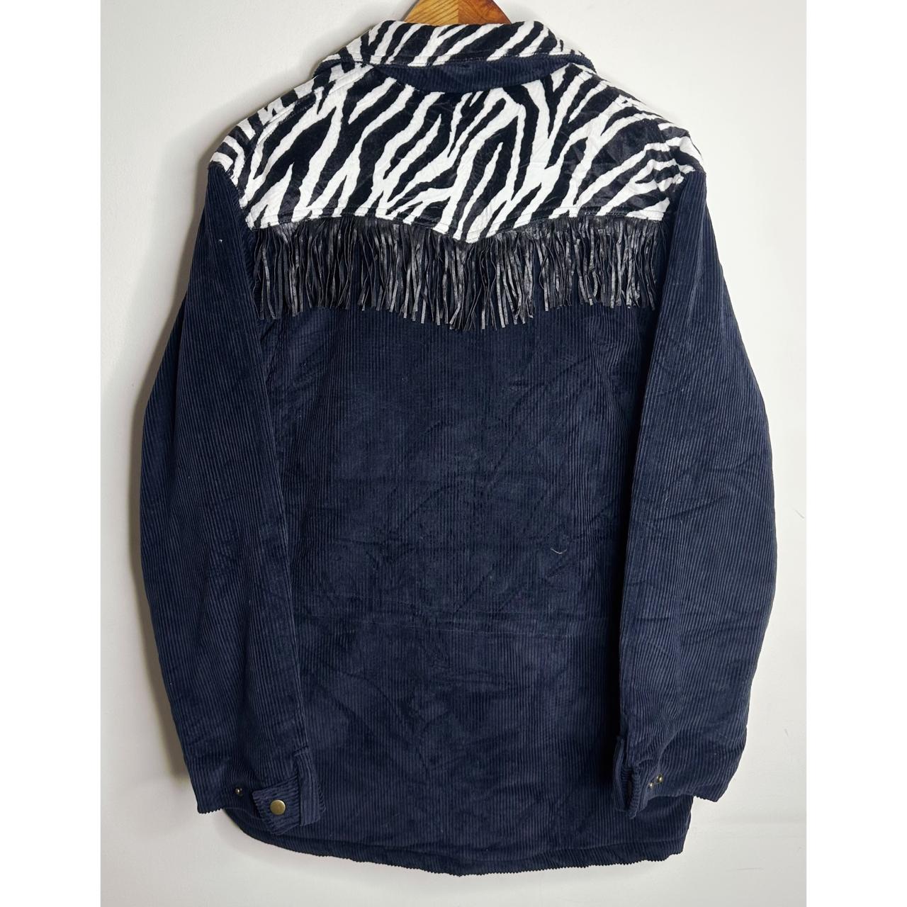 STYLENANDA Navy Corduroy Zebra Print Fringe Western Jacket