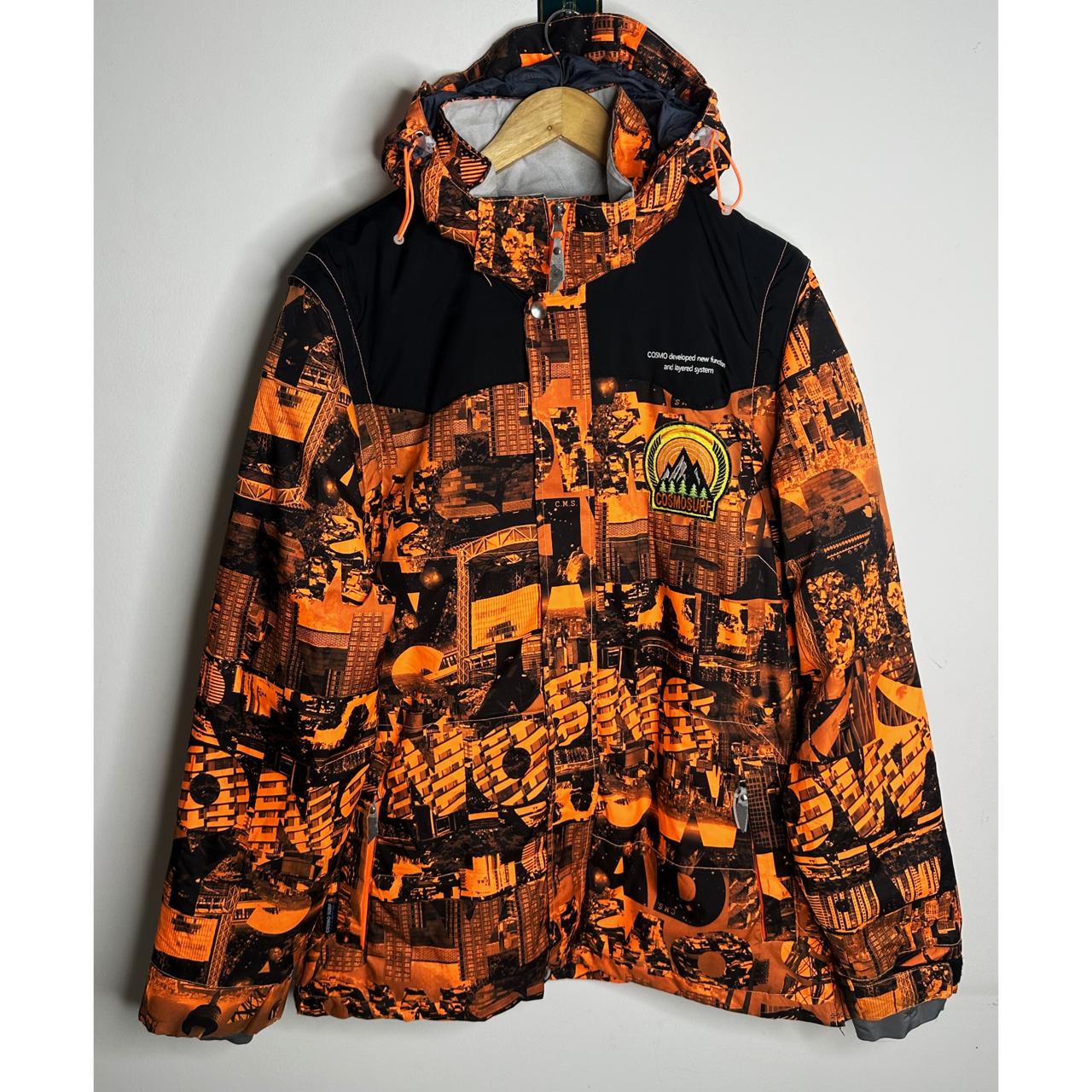 Cosmosurf Men's Orange City Print Ski & Snowboard Jacket with Detachable Sleeves