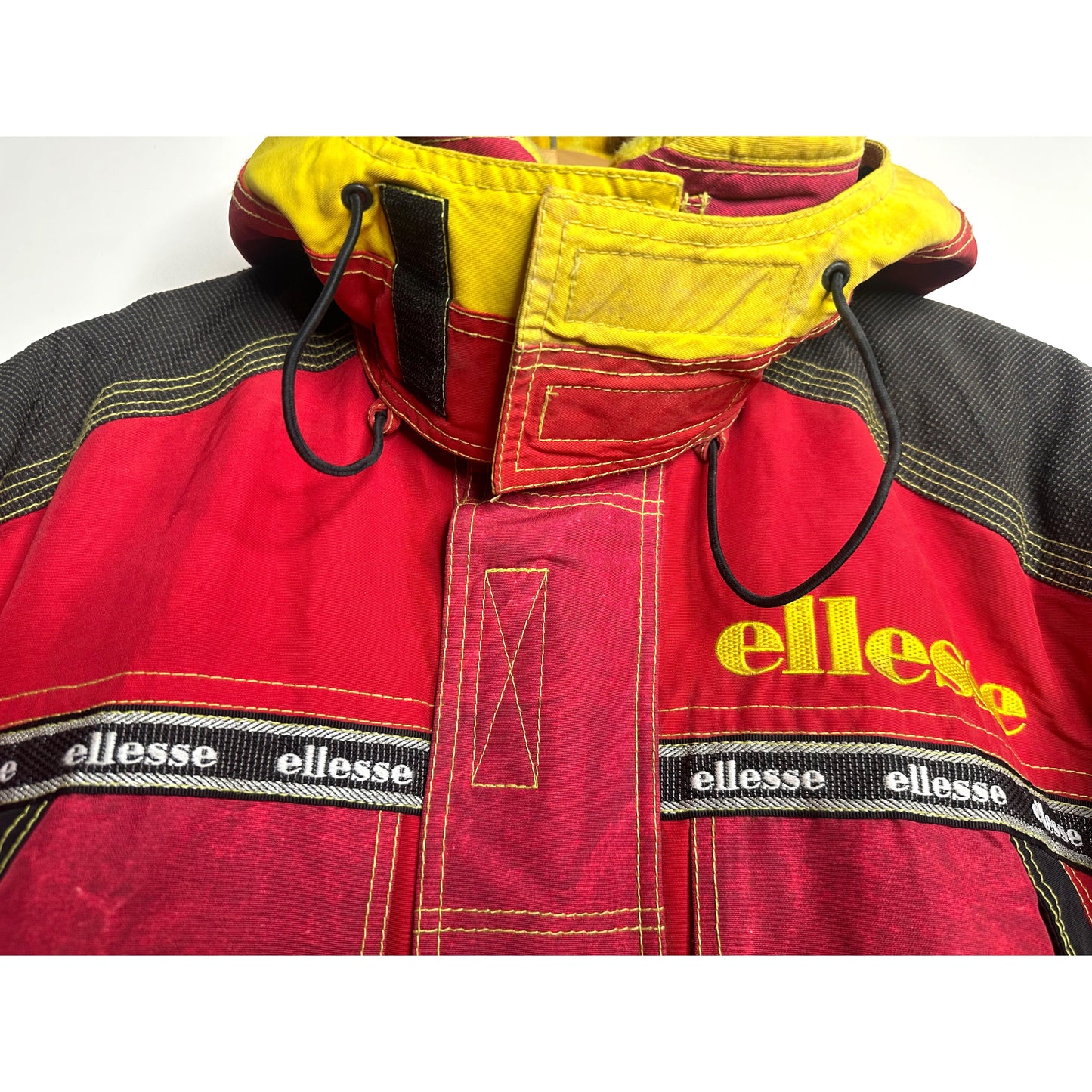 Ellesse "Excellent Equipments For Adventure Skiers" Red & Yellow Hooded Ski Jacket